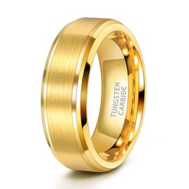 8mm Gold Tungsten Wedding Band Men Women 24K Gold Plated Tungsten Carbide Ring Size 13.5