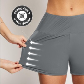 baleaf Swimming Trunks Women's 3 Inch Swimming Shorts High Waist Bikini Bottoms Tummy Control Swimming Trunks Quick-Drying Swimming Trunks with Pockets UPF 50+, gray, M