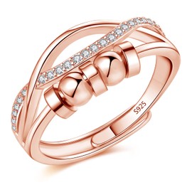 Kamise Silver Anxiety Ring, 925 Sterling Silver Anxiety Women's Rings, Open Adjustable Anti-Stress Ring, Decompression Rings, Unisex Infinity Fidget Spinner Ring, Mood Ring, Sterling Silver, Pearl,