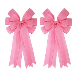 Meseey 2 Pcs 20 x 10 Inch Large Burlap Bows Farmhouse Wreaths Jute Bow for Gift Wrapping Tree Topper Front Door Home Decorations (Pink)