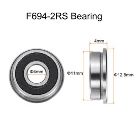 uxcell 5pcs F694-2RS Flanged Ball Bearing 4x11x4mm Chrome Steel Double Rubber Seals Miniature Bearing, Deep Groove Ball Bearings, P6 (ABEC 3)