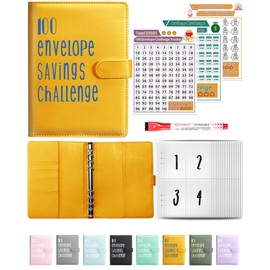 JEJA 100 Folder Saving Challenge, Budget Planner, Save €5050, Savings Book for Money Saving Challenge, Budget Sheets, Label Stickers, Erasable Pen, Orange