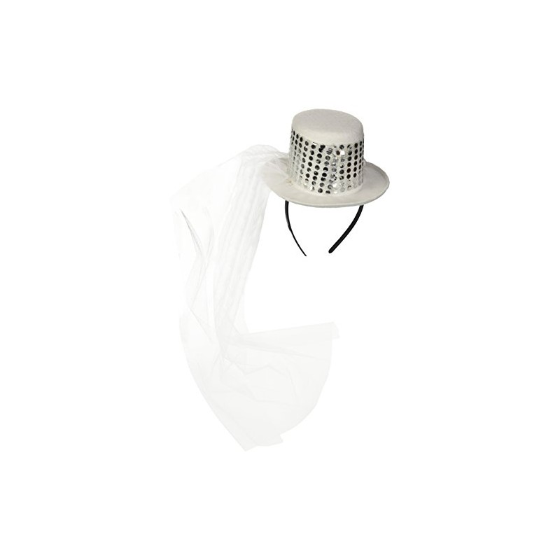 Mini Sequinned Top Hat on Head Band with Veil, Novelty
