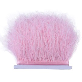 2 Yards 10-15cm Fluffy Ostrich Feather Fringe Trim for Needlework Pink Ostrich Feathers On Ribbon Wedding Dress Decorative Feathers DIY Crafts (Light Pink #024)