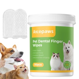 Ancopaws Teeth Cleaning for Dogs & Cats - Dental Care Finger Wipes to Remove Bad Breath - Dog Tooth Brushing Kit - Cat Toothbrush Plaque and Tartar Remover - 50 Count (Mint Scent)