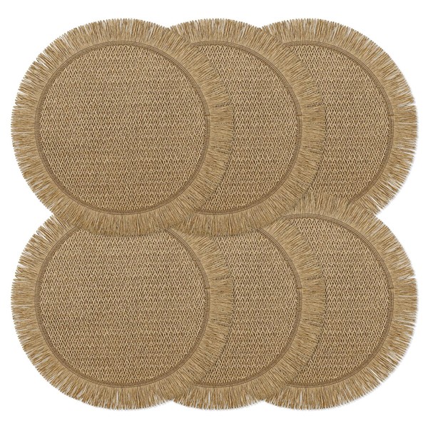 fanquare Boho Round Paper Placemats 15'' Set of 6, Rustic