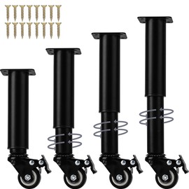 Btowin VCF 5.5-7 inch / 14-18cm Adjustable Metal Furniture Legs with Swivel Caster, 4Pcs Heavy Duty Replacement Support Legs with Detachable Wheels for Cabinet Storage Shelf Dresser TV Stand