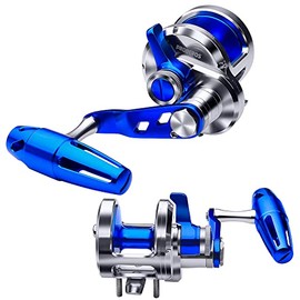 PROBEROS Conventional Reel Fishing Reels - Trolling Reel Lever Drag deep Sea Ocean Big Offshore Jigging Reels - Blue Silver (300,Left)