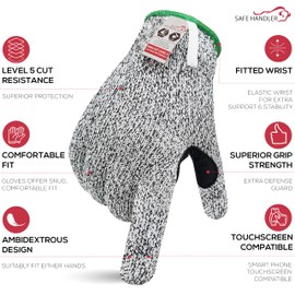 SAFE HANDLER Level 5 Reinforced Cut Resistant Gloves for Kitchen, Industrial Environments | Touchscreen Compatible, Ambidextrous, Superior Grip Strength, White - Medium