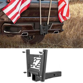 ROMELACK Dual Flag Pole Holder Hitch Mount for 2 Inch Receivers Compatible with Trucks RV SUV Pickup Trailer Camper