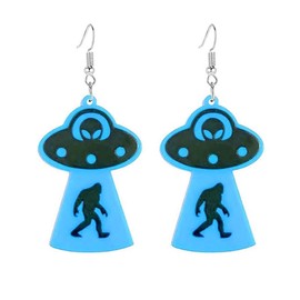 ONLYJUMP UFO Aliens Earrings for Women Acrylic Lightweight Statemment Dangle Drop Earrings Colorful UFO Alien Spaceman Statement Drop Dangle Earrings Jewelry Gifts (Rose Red)