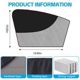 Hovom 2PCS Car Window Shades, 20"×19" Magnetic Double Layer Car Window Blackout Shade Screen with Half Shade, Auto Side Window Sun Shades Block Heat and UV Rays Glare for Kid Pet Baby