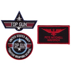 Maverick Top Gun School Name Badge Costume Patch Set (3pc Bundle-Hook Backing)