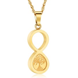 AIWENXI Tree of Life Cremation Jewellery for Ashes 8-Shaped Ash Necklaces for Men Women Stainless Steel Keepsake Urn Ash Pendant Jewellery, Stainless Steel