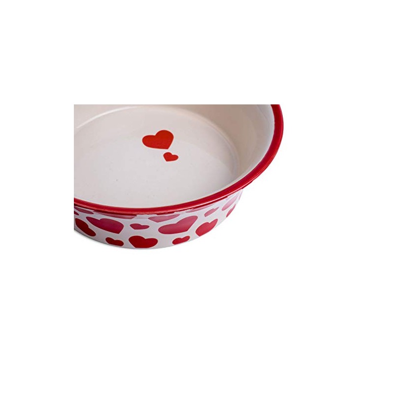 Petface Red Hearts Flared Ceramic Bowl for Cats