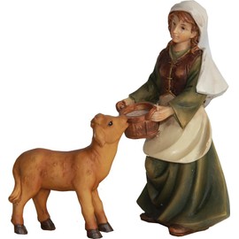 FADEDA 2X Bäuerin mit Kalb/Höhe:14 cm/handbemalt/detailgetreue Krippen Figuren - Weihnachten Tisch Dekoration Krippe Zubehör