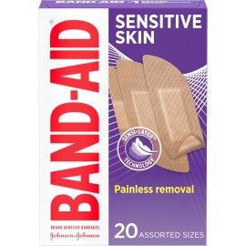 Band-Aid Brand Adhesive Bandages for Sensitive Skin, Assorted, 20 ct