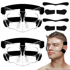 Tellegloww 2 Pcs Nose Guard for Broken Nose Face Shield Mask with Foam Padding Basketball Face Mask Clear Adjustable Broken Nose Face Guard for Adults Men Women Sports Baseball Training Wrestling