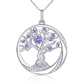 JD & P Valentine's Day Sterling Silver Tree of Life Necklace for Women, Cubic Zirconia June Birthstone Necklace for Her, Mother's Day Christmas Anniversary Birthday Gift Ideal for Wife Girlfriend Mom