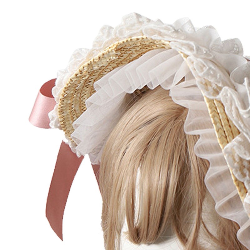 Tea Party Sun Hat Straw Plaited Lace Ribbon Tie Flowers