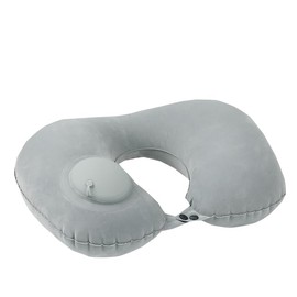 Inflatable Travel Neck Pillow, Grey, U-Shaped, Portable, Velvet