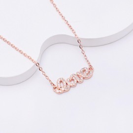 BYETOCE Women Word Love Pendant Necklace Copper Rose Gold Dainty Necklace for Women Full Cubic Zirconia Love Pendant Necklace Mother's Day Anniversary Jewelry Gifts for Women