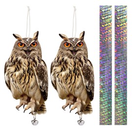 Lifreer Woodpecker Bird Scare Devices, 2PCS Owl Shape Reflective Deterrents Owl Hanging Decoration Woodpecker Control Device to Keep Birds Away from Garden Patio Windows
