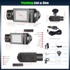 3 Channel Dash Cam Front and Rear Inside, 2.0'' 1296P
