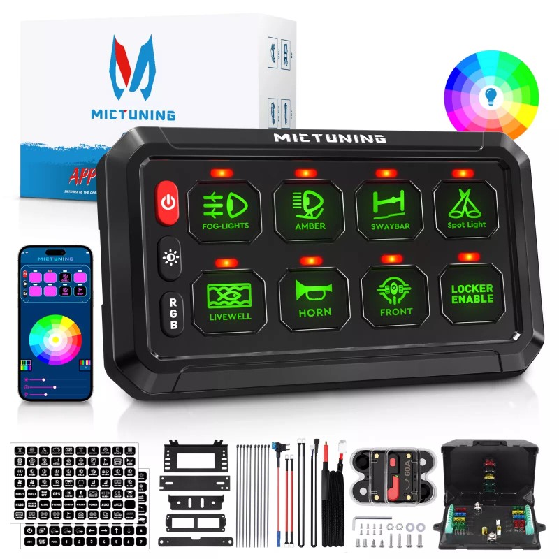 MICTUNING App Control RGB 8 Gang Switch Panel, Toggle ON-OFF