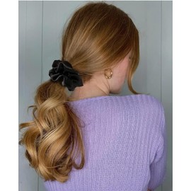 8 Pack Scrunchies Hair Ties Satin Scrunchies Soft than Silk Scrunchies Elastics Bands Ponytail Holder Pack of Neutral Hair Accessories Women (Black, One size)