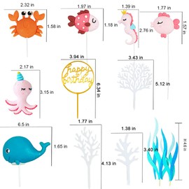 Morofme Decoración para tartas de mar, 12 piezas para decoración de tartas de cumpleaños con diseño de animales del océano, decoración de tartas para niños bajo el mar, océano, mundo del mar, suministros para fiestas de cumpleaños