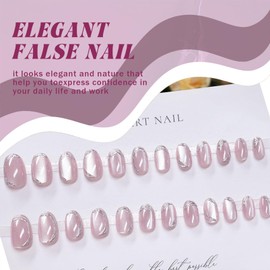 3D Chrome French False Nails Short Oval Shape Press on Nails with Metallic Silver Tips Glossy Nude Fake for Women Daily Wear, 24 Pcs