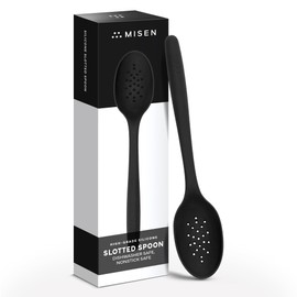 Misen Silicone Slotted Spoon - Dishwasher Safe, Professional-Grade Perforated Spoon - Comfortable Grip, Nonstick Safe, Heat Safe - Perfect for Stirring & Serving - Black