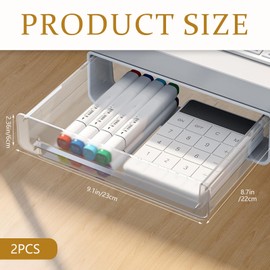 Riadyet 2-Pack,9" x 8.6" x 2.3" Under Desk Drawers – Large Hidden Slide-Out Storage Trays for Office or Home, Stick-On Pencil & Accessory Organizer (White)