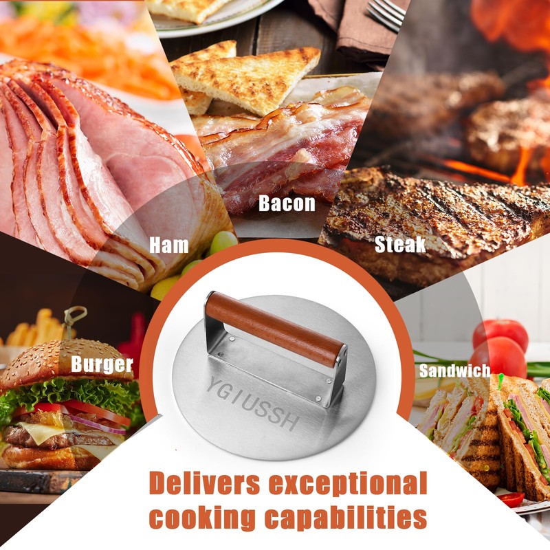 ygiussh 8.7 Inch Heavy-Duty Grill Press with Beech Wood Handle