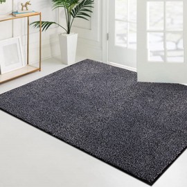 PURRUGS Easy Care Area Rug 4ft x 6ft, Non-Slip Machine Washable Entryway Rug, Dog Door Mat, Pet Rug, Stain Resistant Accent Rug for Hallway, Living Room, Bedroom and Mudroom, Bluish Grey-Black