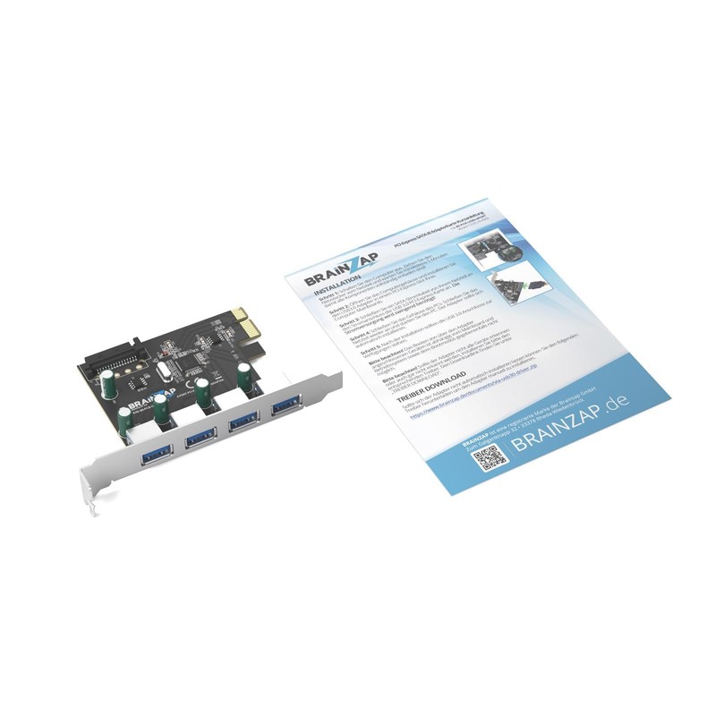 BRAINZAP PCI-Express 3.0 x1 4-Port USB 3.2 Gen1 / USB