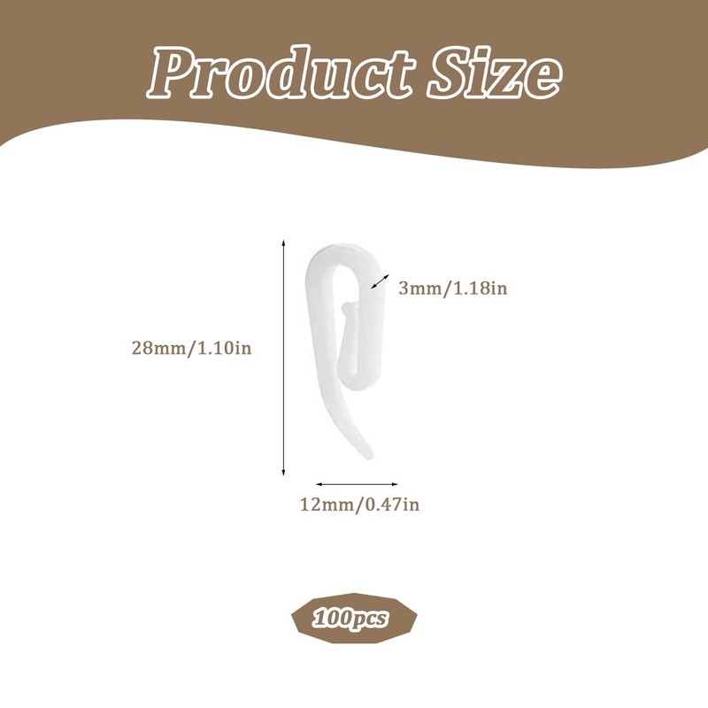 Pack of 100 Universal Curtain Hooks, Plastic Curtain Hooks, White