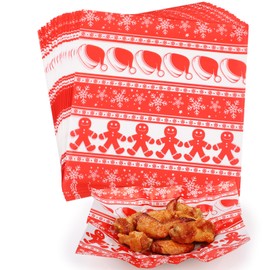 KIKISML 100 PCS Deli Paper Sheets 12 * 12 Inch, Food-Grade Greaseproof Paper Food Basket Liners for Sandwiches, Burgers, Fries Wrapping Paper for Party, Festival and Outdoors -Red Hat Gingerbread