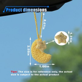Cute Crochet Moon Hanging Ornament for Women - Aesthetic Car Accessories Car Rearview Mirror Pendant - Handmade Knitted Car Interior Rear View Mirror Charm, Boho Car Decoration Presents (Yellow Moon)