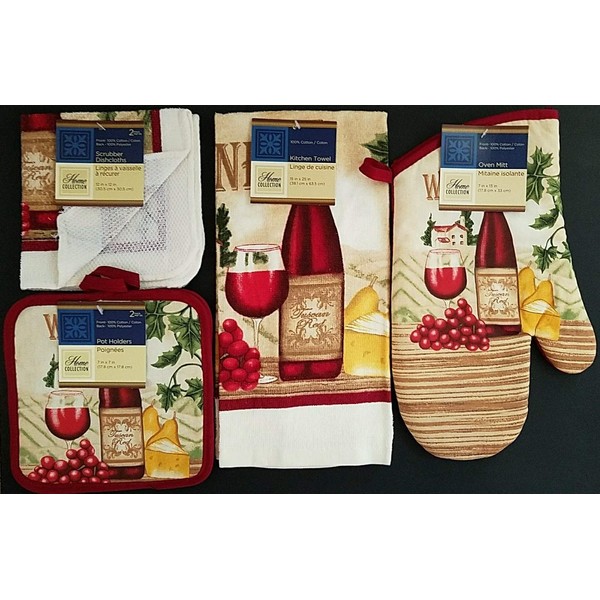 Kitchen Linen Placemats Stove Top Covers ‘Wine’ & Cheese Theme,