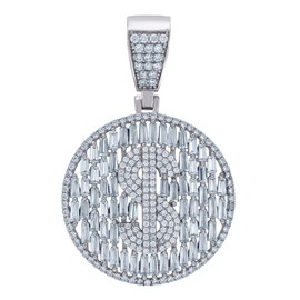 JewelryWeb 925 Sterling Silver Mens Baguette Round CZ Simulated Diamond Medallion Dollar Sign Currency Fashion Charm Pendant 46.4x29.5mm Wide Necklace for Men