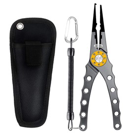 SAN LIKE Alicates de pesca de aluminio para eliminar ganchos, anillo dividido con cordón en espiral y funda gris