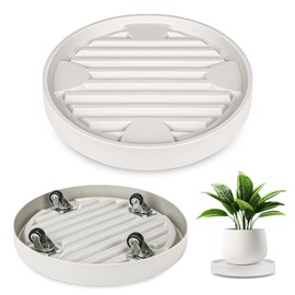 Dcpes 9.8Inch Plant Caddy with Hidden Wheels, Rolling Plants Stand with Wheel, 4 Invisible Casters, Indoor Plant Saucers on Wheels, Heavy Duty Wheeled Plant Dolly, Planter Roller Base, Beige, 2Pack