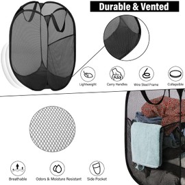 BATTOO Deluxe Strong Mesh Pop up Laundry Hamper Basket with Side Pocket for Laundry Room, Bathroom, Kids Room, College Dorm or Travel 2 Pack Black