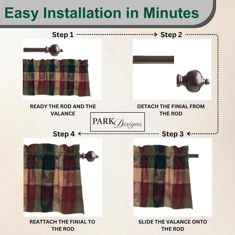 Park Designs Farmhouse Kitchen Valances for Windows - Plaid Pine