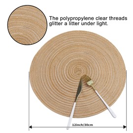 Fachoige 12 Inch Round Placemats for Dining Table Set of 6 Braided Fabric Round Table Placemat Table Mats Washable Braided Placemats for Dining Table Heat Insulation Kitchen Table Mats (Khaki 6PCS)