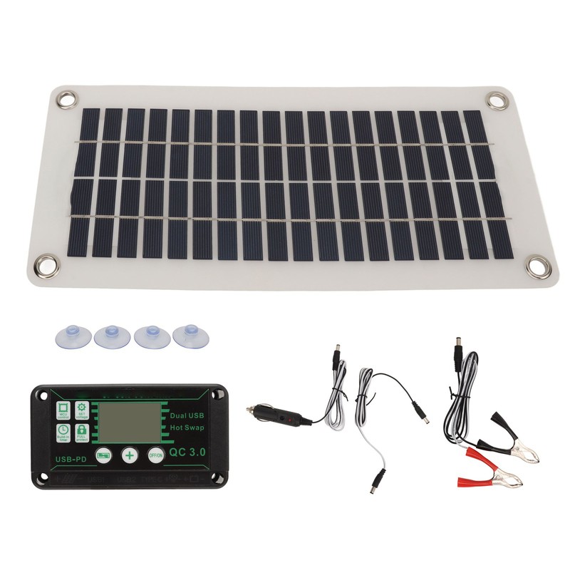 30W Portable Solar Panel DC 12V 24V Waterproof Controller Polycrystalline