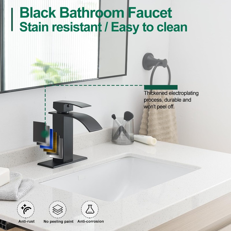 VOTON Black Bathroom Faucets Modern Waterfall Bathroom Sink Faucet Matte