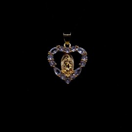 Diamond Heart Virgin Mary Pendant in Gold - Size: Pendant + Gold Figaro 20 inches 3mm